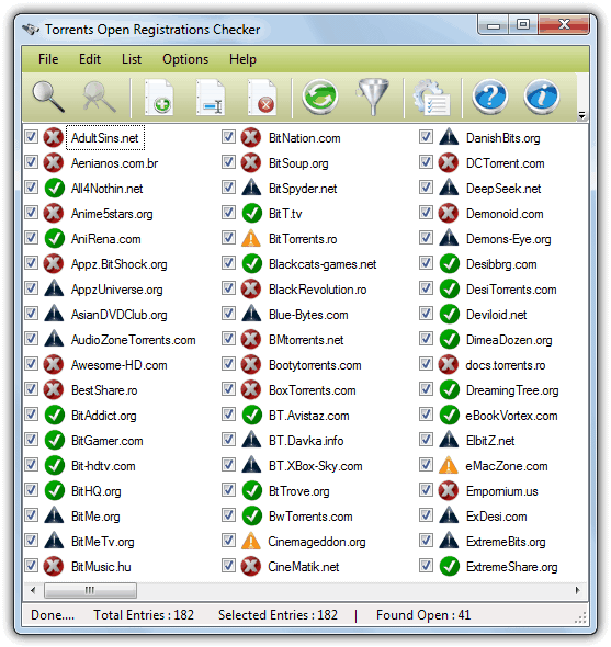 Torrents Open Registrations Checker