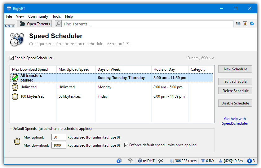 Biglybt schedules list