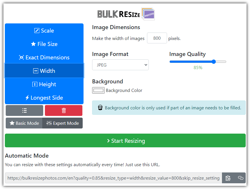 Bulk resize photos