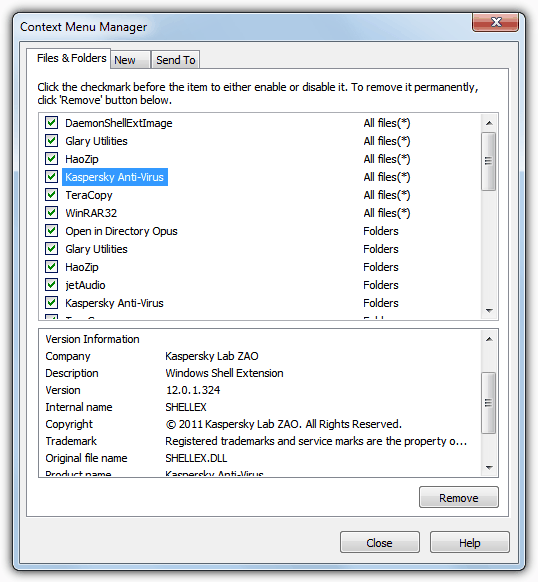 Glary Utilities Context Menu Manager