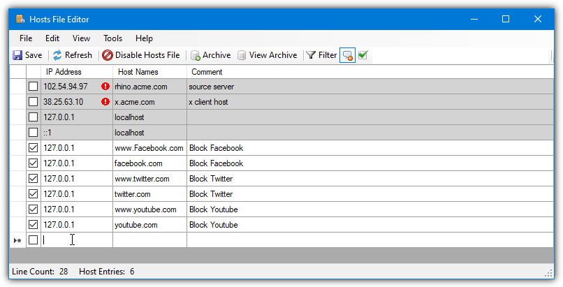 Hosts file editor