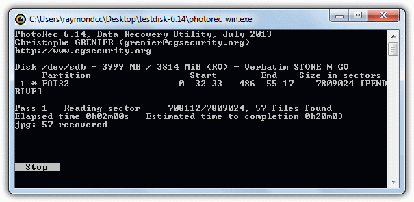 PhotoRec image recovery mode