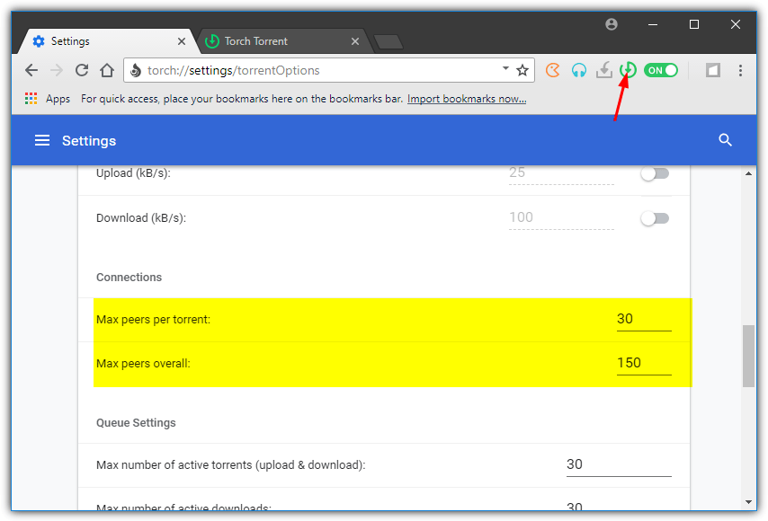 Torch torrent connections