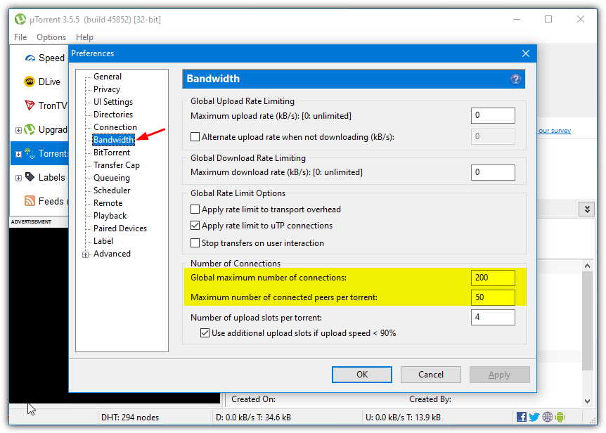 Utorrent max connections