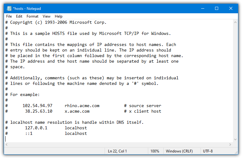 Windows hosts file