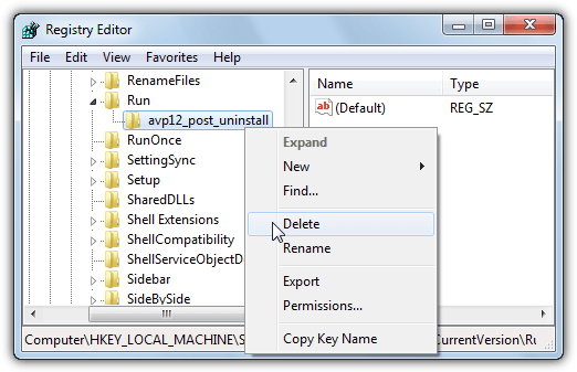 avp post uninstall registry key