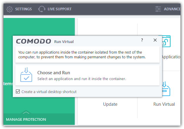 comodo run virtual