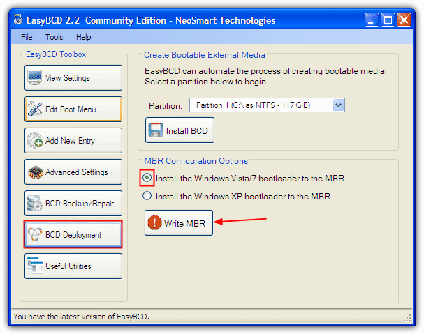 EasyBCD Write MBR