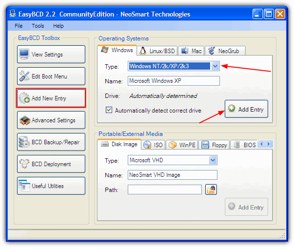 EasyBCD Add Entry
