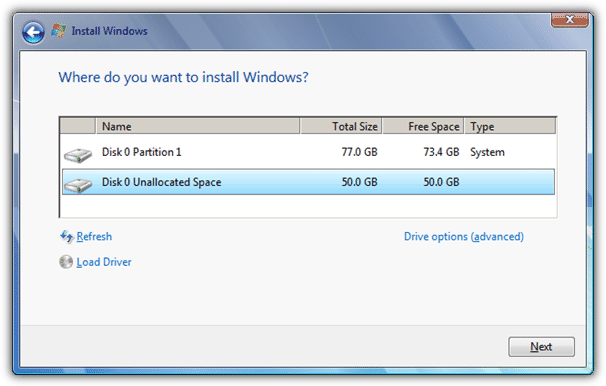 Where do you want to install windows
