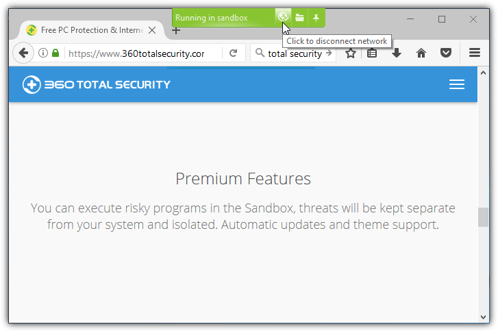 firefox in sandbox with 360 total security