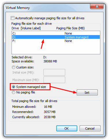 enable page file on another drive
