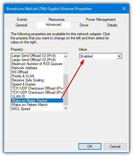 Network adapter wol