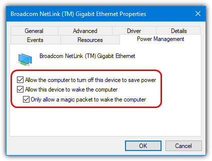 Network adapter allow magic packet