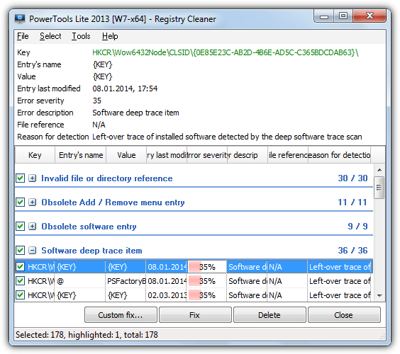 powertools lite registry clean