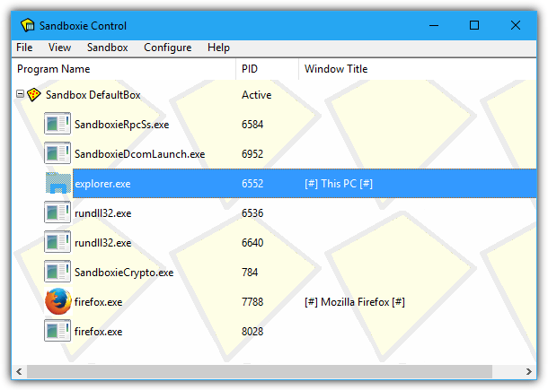 Sandboxie control