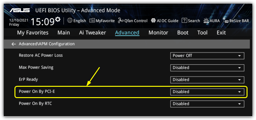 Uefi power on by pcie