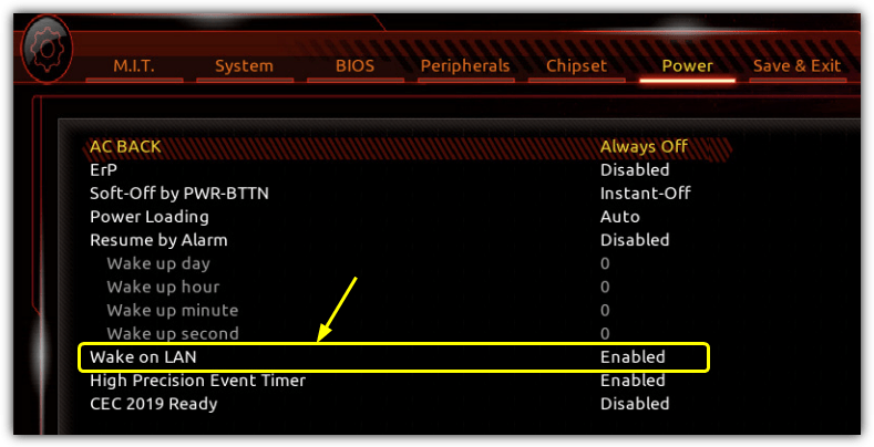 Wake on lan uefi bios