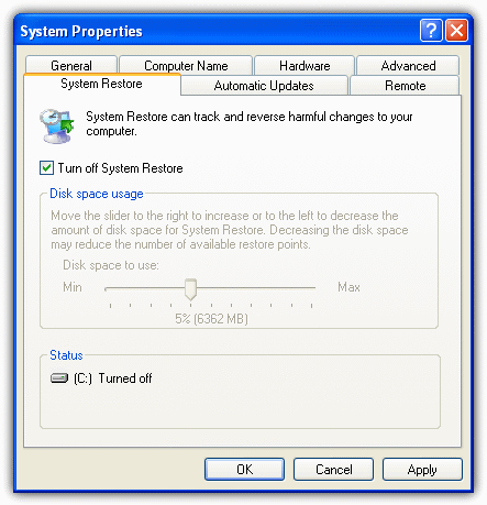 How to turn off System Restore
