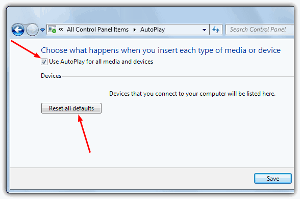 Reset Windows 7 Autoplay