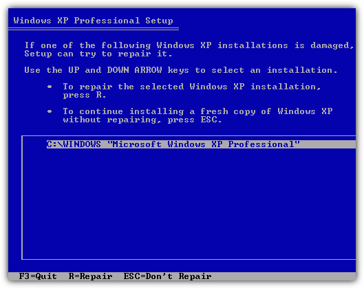 Repair Windows XP installation