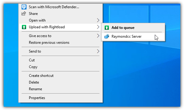 Rightload context menu