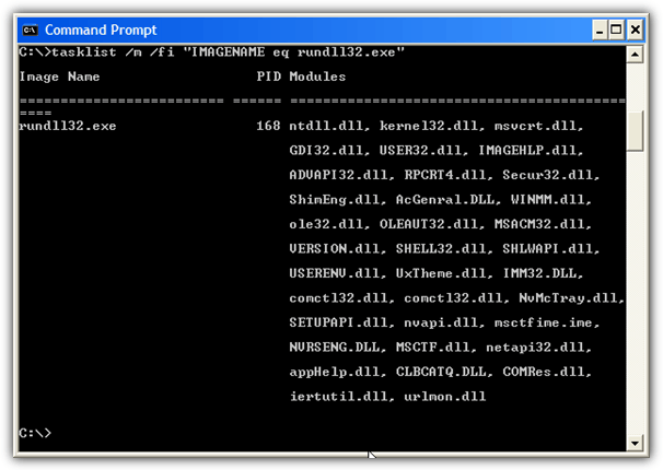 identify rundll32.exe with tasklist.exe