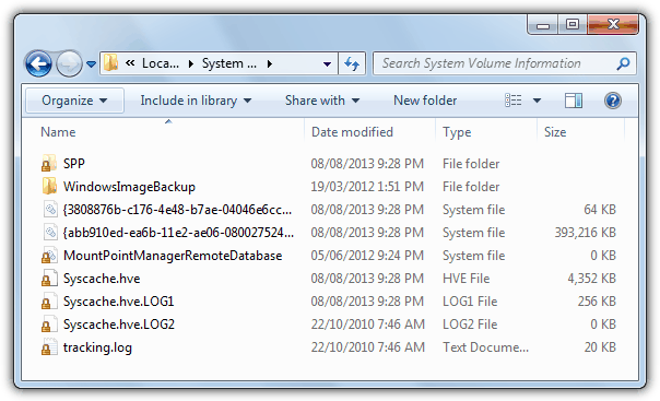contents of system volume information folder