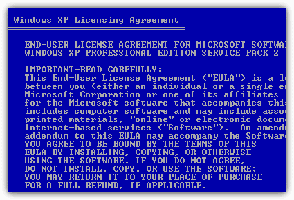 Agree Windows XP Licensing Agreement