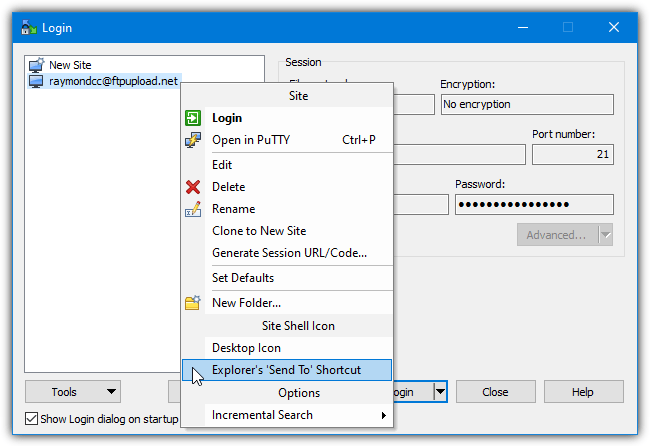 Winscp sent to shortcut