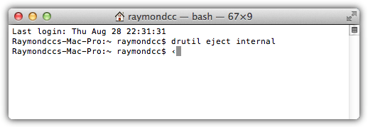 drutil eject command