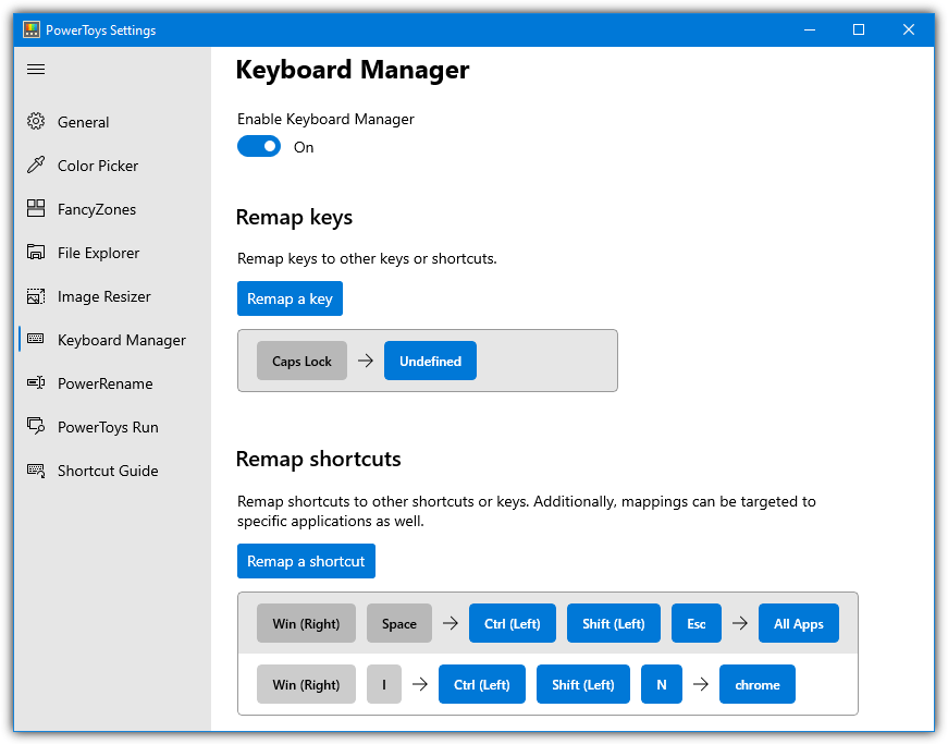 Powertoys keyboard manager for Windows
