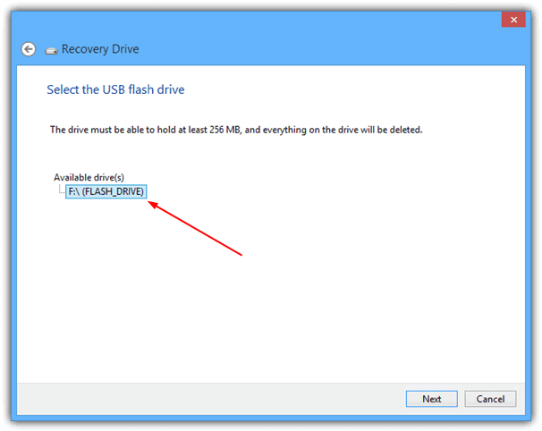 recoverydrive device selection