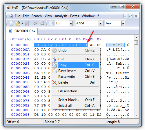 copy header bytes