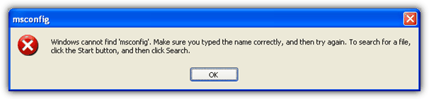 Windows cannot find msconfig