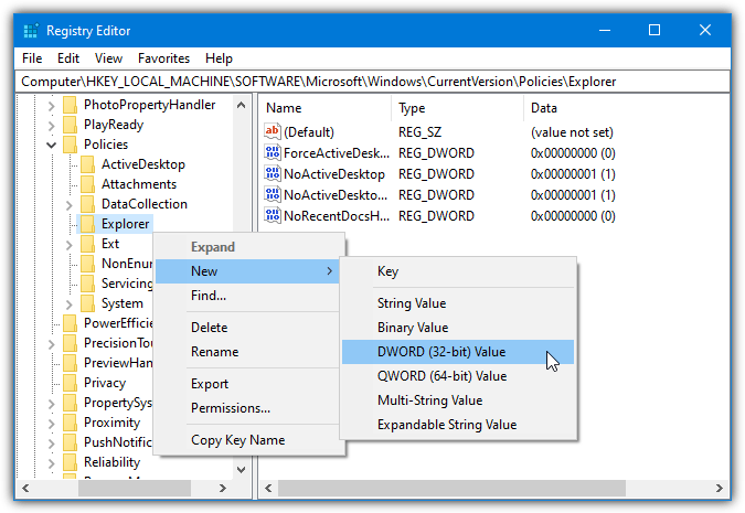 Registry noviewcontextmenu