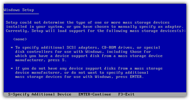 Press S to specify additional SATA RAID drivers