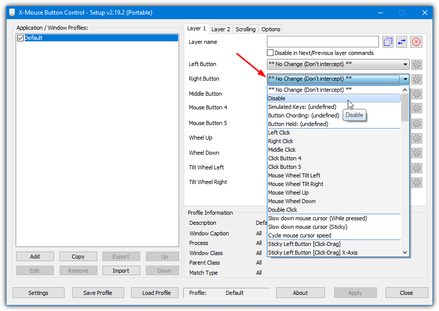 X mouse button control