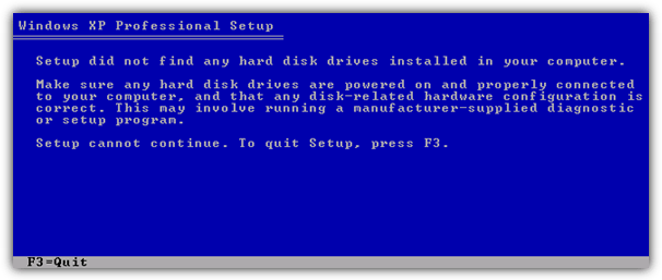 Setup did not find any hard disk drives