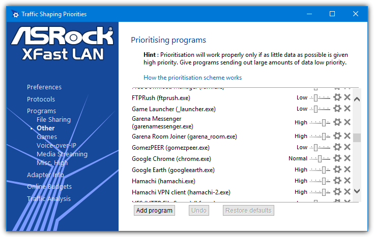 cfosspeed program priorities