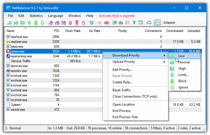 change netbalancer priority