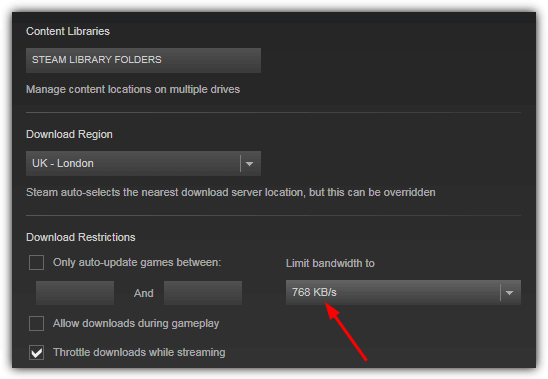 steam bandwidth limiting function