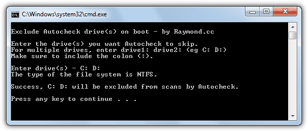 autocheck boot exclude