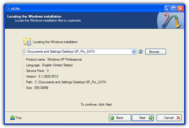 nlite locating the windows installation