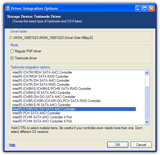 Storage device textmode driver