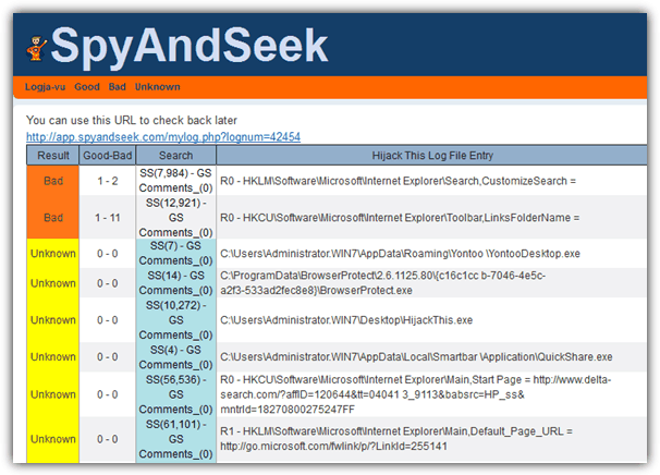 Spy and Seek log analysis