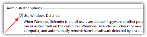 Uncheck Use Windows Defender