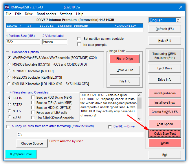 rmprepusb quick test