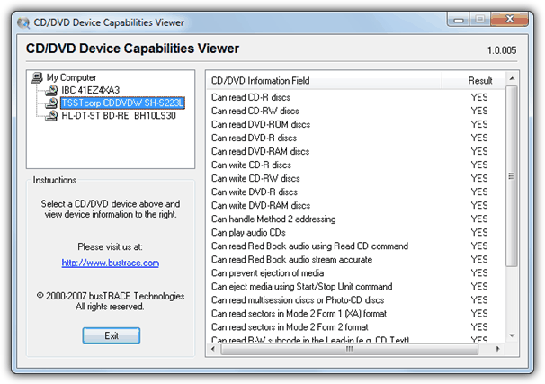 CD/DVD Device Capabilities Viewer