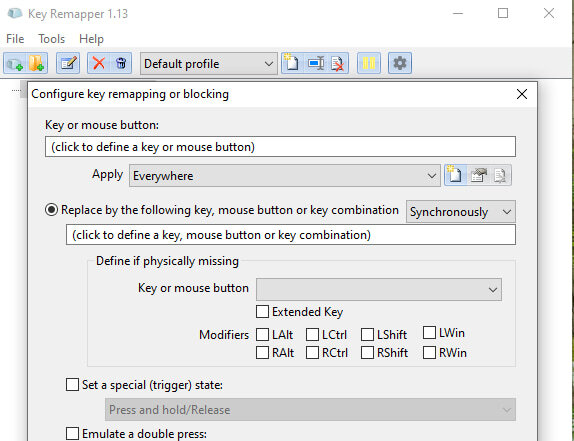 Menu of the Key Remapper Tool 